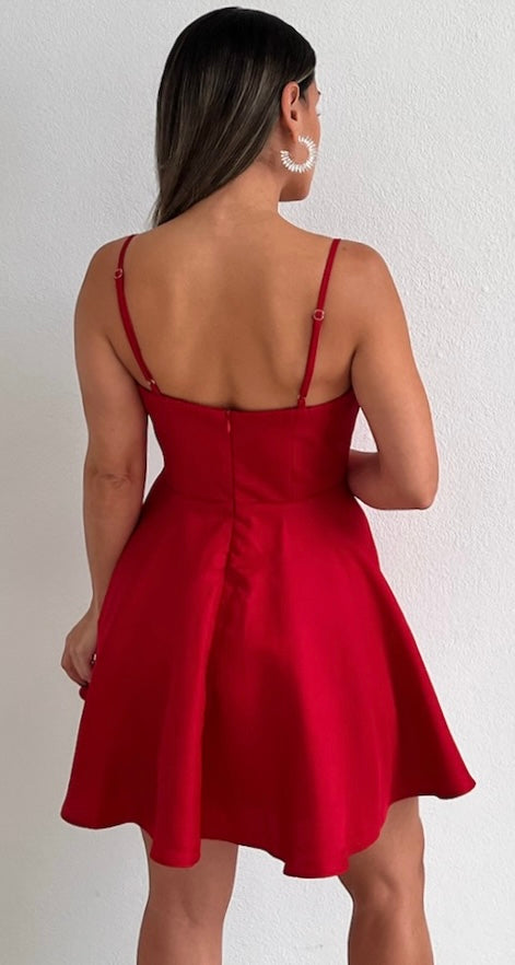 Admirably Chic Red Corset Fit & Flare Dress