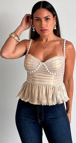 Radiant Moment Metallic & Pearls Top