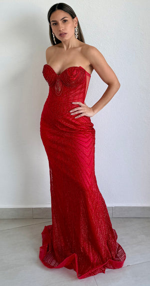 Seriously Sensational Red Glitter Formal Gown