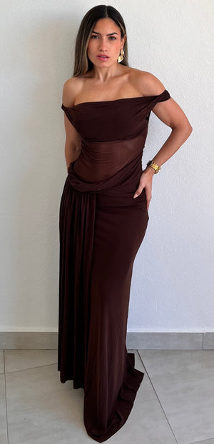 Trendsetting Design Brown Mesh Long Dress