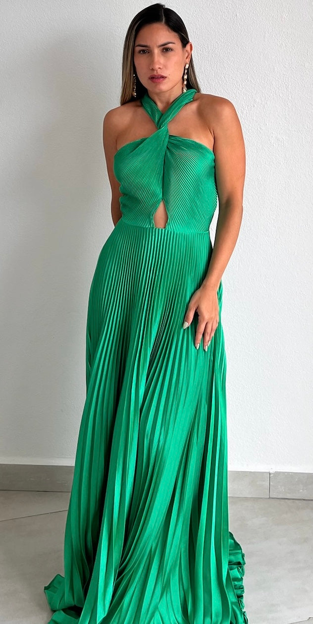 Keep You Enchanted Green Pleated Long Dress