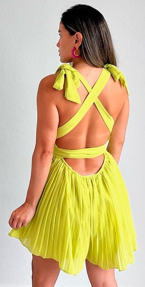 Social Calendar Lime Pleated Romper