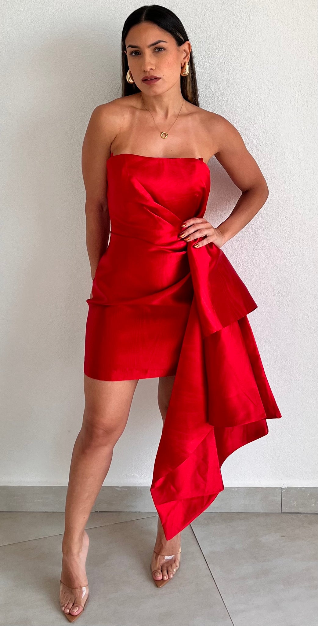 Captivating Style Red Satin Dress