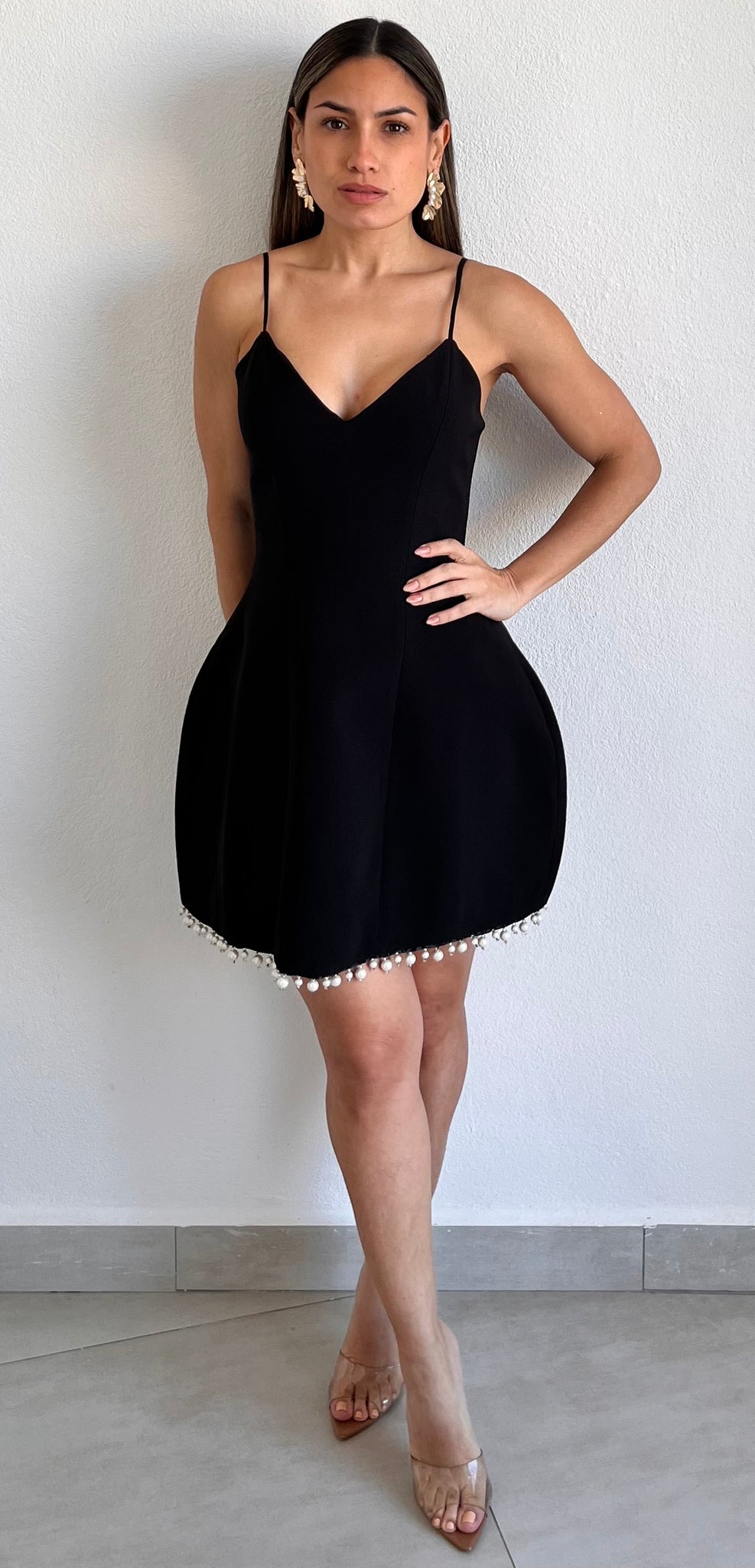 Simple Poise Black Pearls Fit & Flare Dress