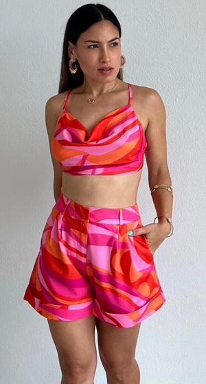 Friendship Bright Pink Print Shorts Two-Piece Set