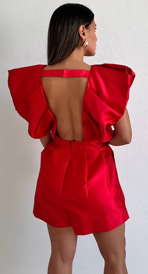 Moments to Remember V-Neck Red Romper