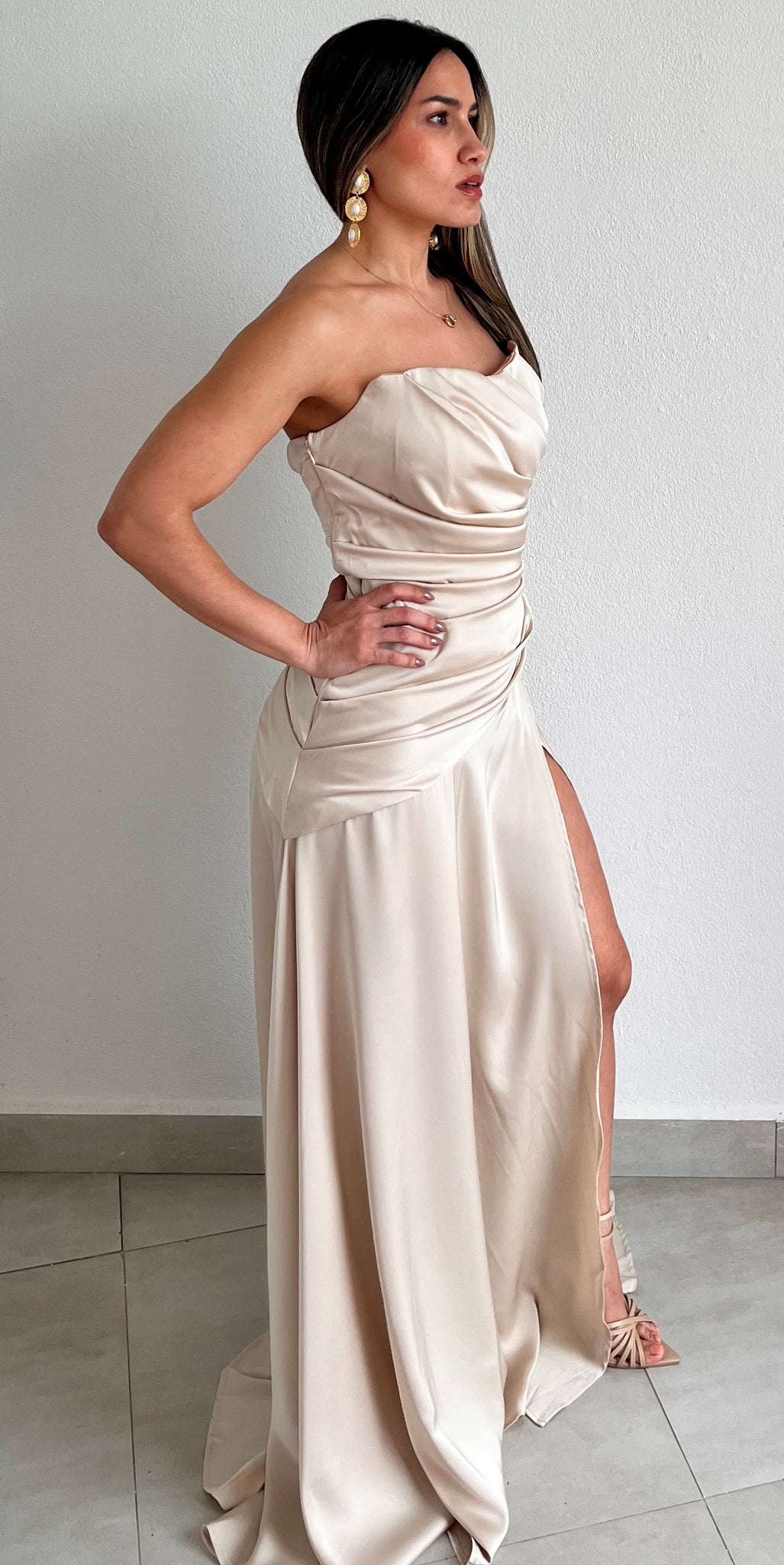 Stunning Example Champagne Satin Formal Dress