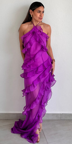 Last Forever Purple Ruffle Maxi Dress