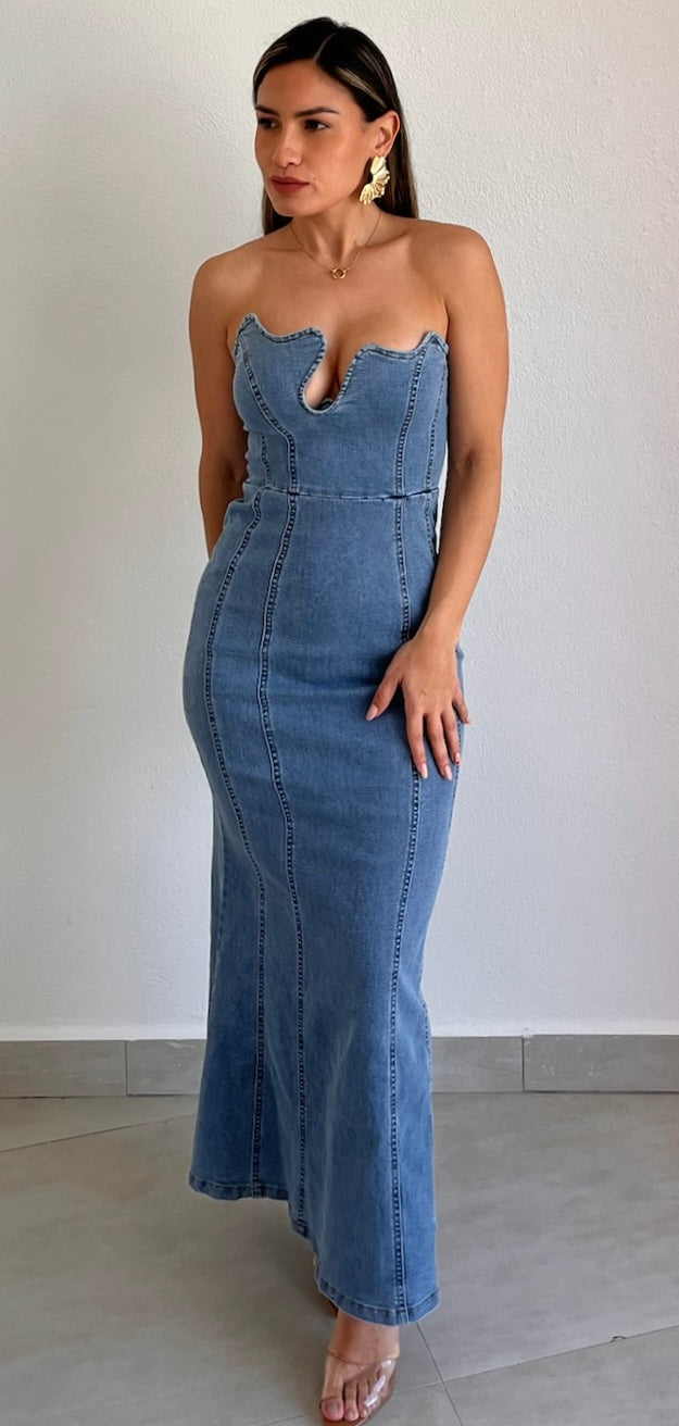 Major Impress Denim Strapless Midi Dress Zil boutique Major Impress Denim Strapless Midi Dress Zil boutique