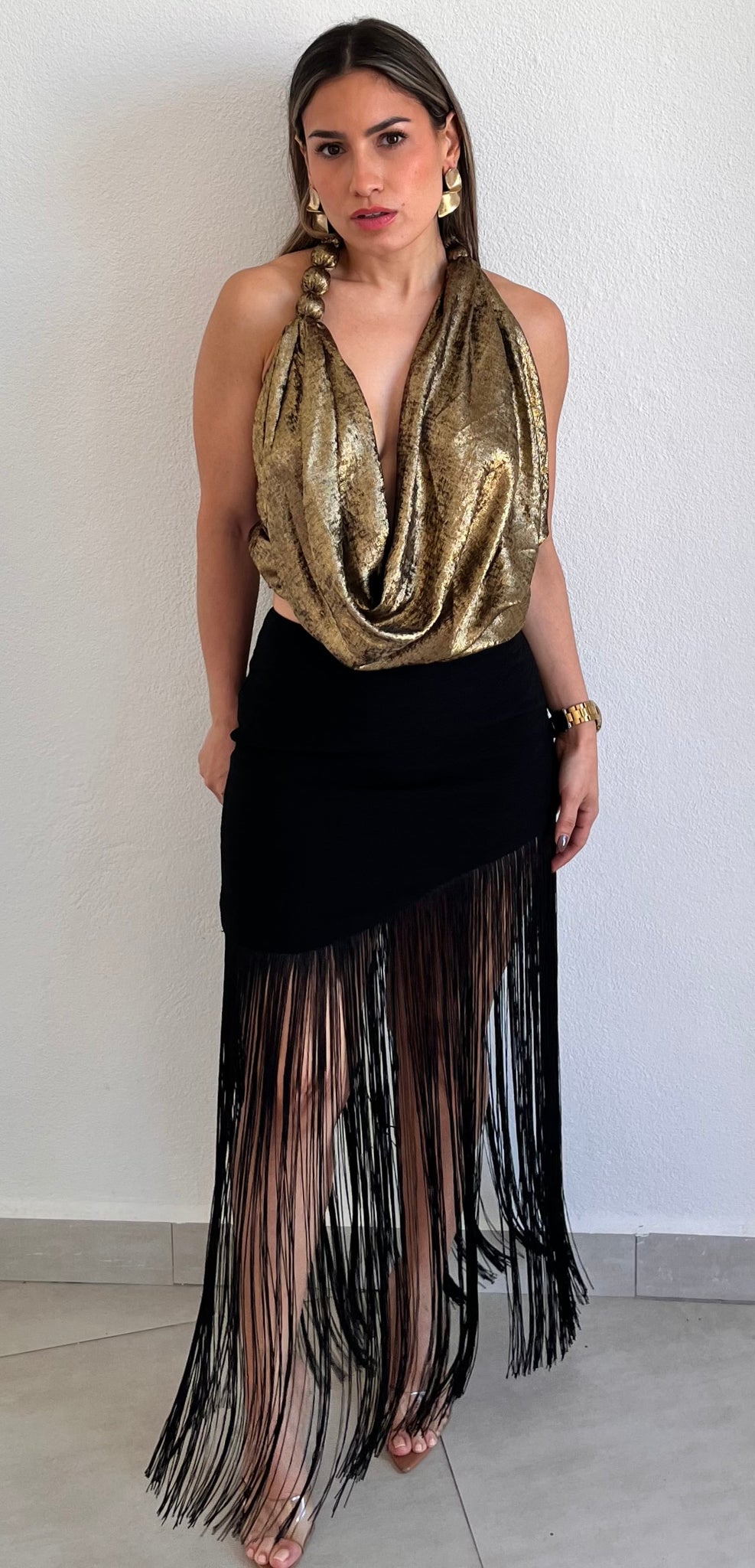 That Fringes Black Asymmetrical Skirt