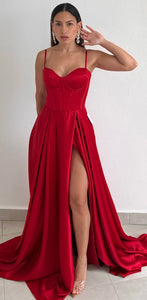 Dreamy Romance Red Corset Satin Formal Gown