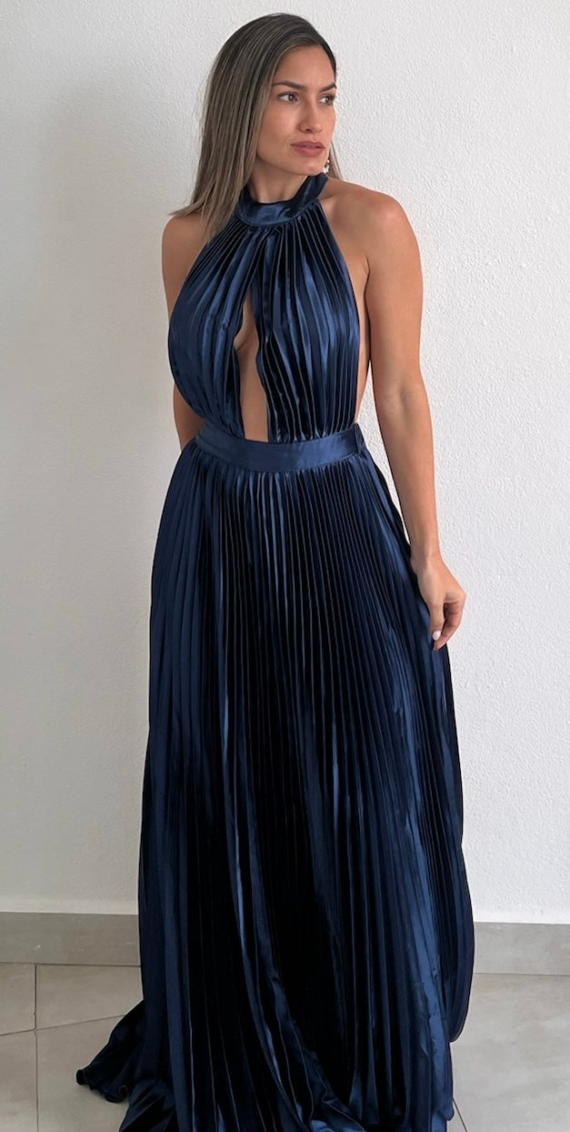 Flawless Expression Navy Pleated Long Dress