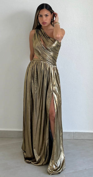 That Golden Girl Metallic One-Shoulder Formal Dress