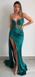 Stunned by You Emerald Strapless Stones Formal Gown