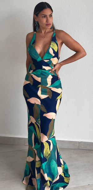 Summery Style Navy Print Maxi Dress