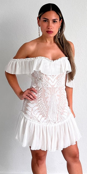 Sweet Stunner White Lace Off-Shoulder Dress