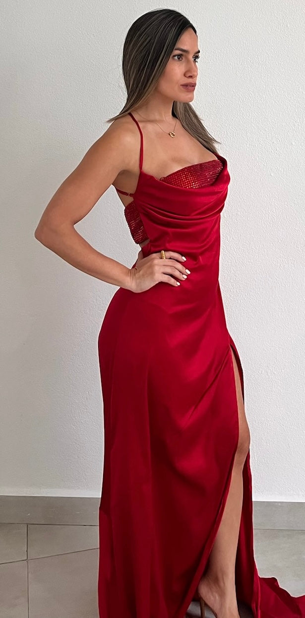 Moment to Shine Red Satin Long Dress