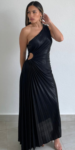 Elegant Occasion Black One-Shoulder Midi Dress