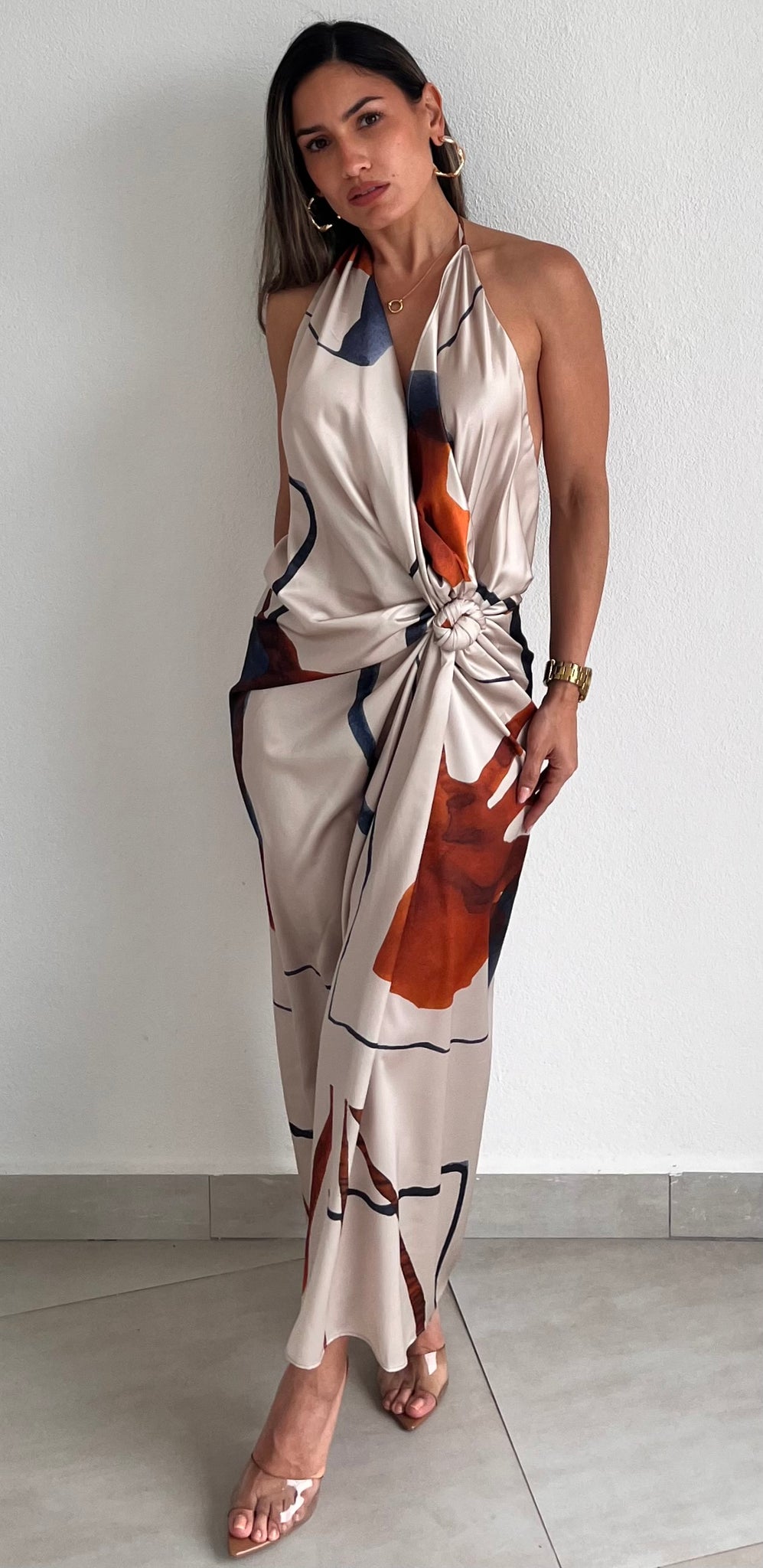 Ultimate Desire Print Satin Halter Midi Dress
