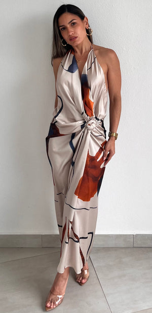Ultimate Desire Print Satin Halter Midi Dress