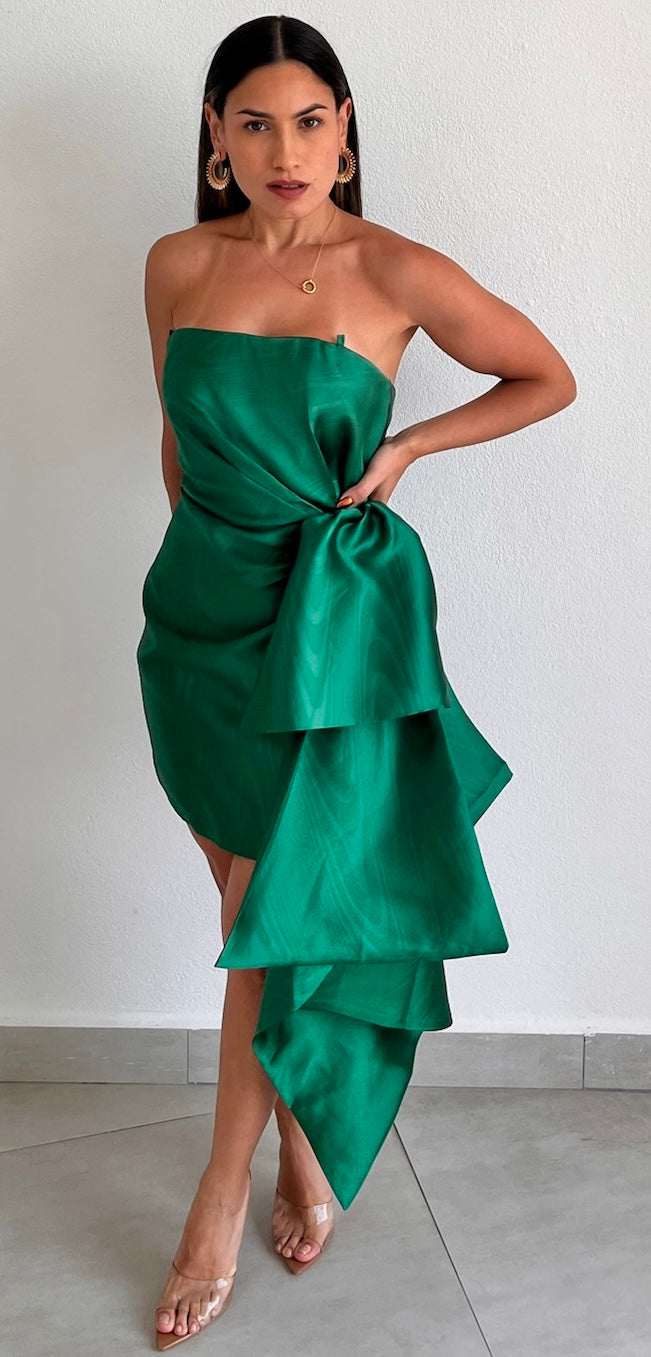 Captivating Style Green Satin Dress