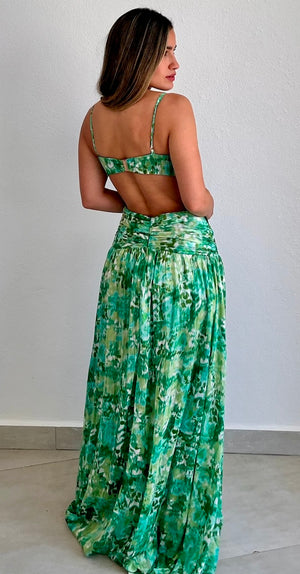 Garden Radiance Green Print Maxi Dress
