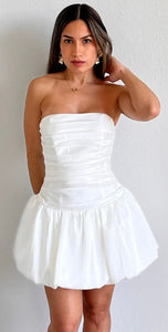 Cute Chicness White Bubble Satin Mini Dress