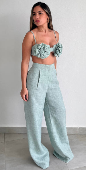 Blooming & Style Sage Linen Two-Piece Set