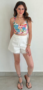 Adorable Perspective Trim White Shorts