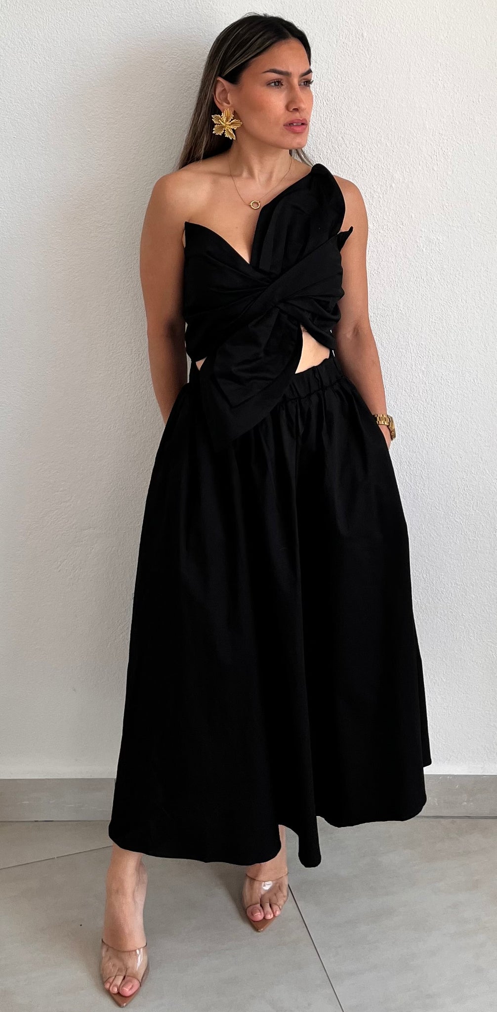 Bloom Style Black One-Shoulder Midi Dress