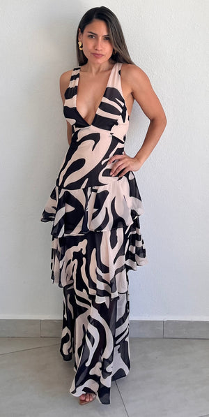 Divine Wandering Abstract Print Maxi Dress