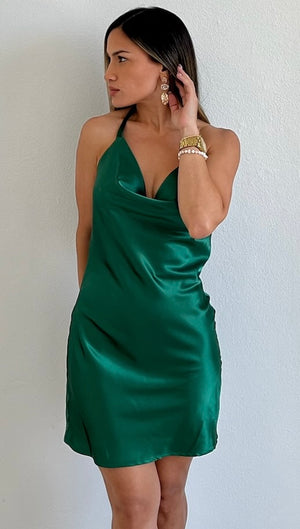 Showing Off a Little Emerald Satin Dress