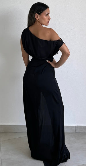 Radiant Mood Black Satin Formal Dress