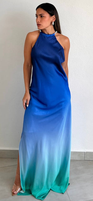 Exceptional Choice Blue Ombré Satin Maxi Dress