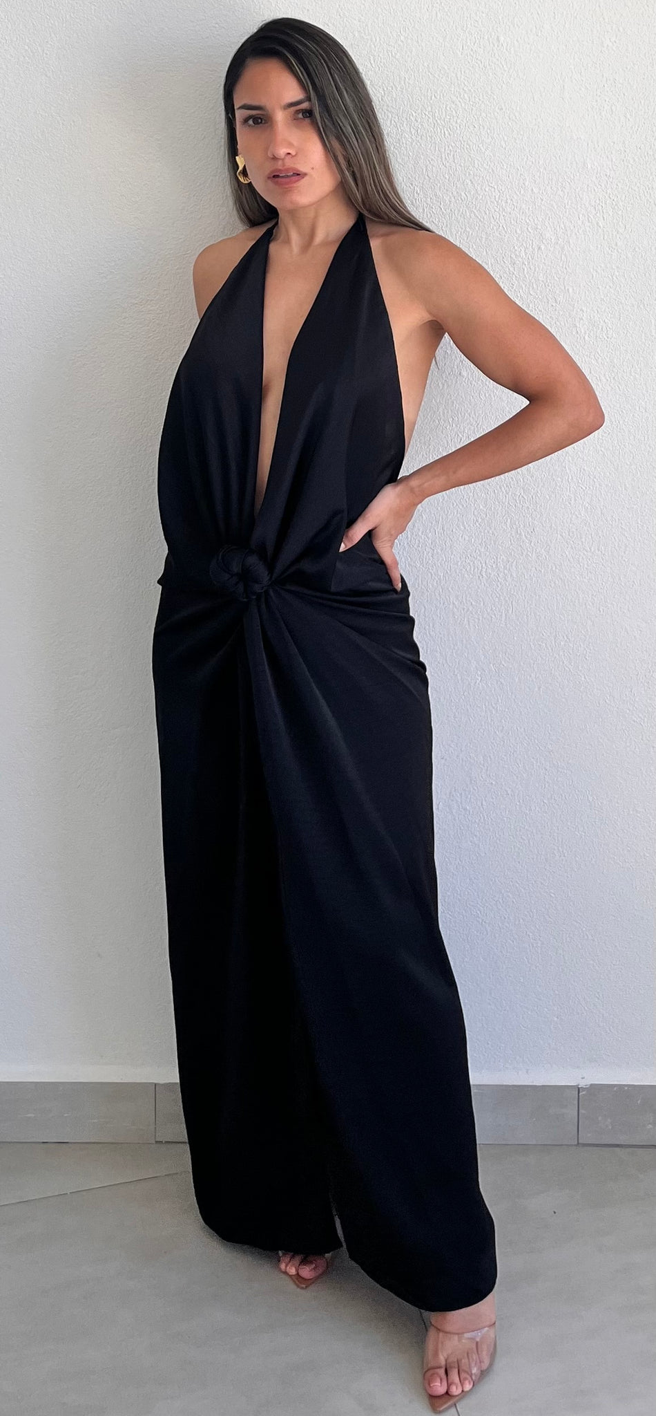 Ultimate Desire Black Halter Satin Dress