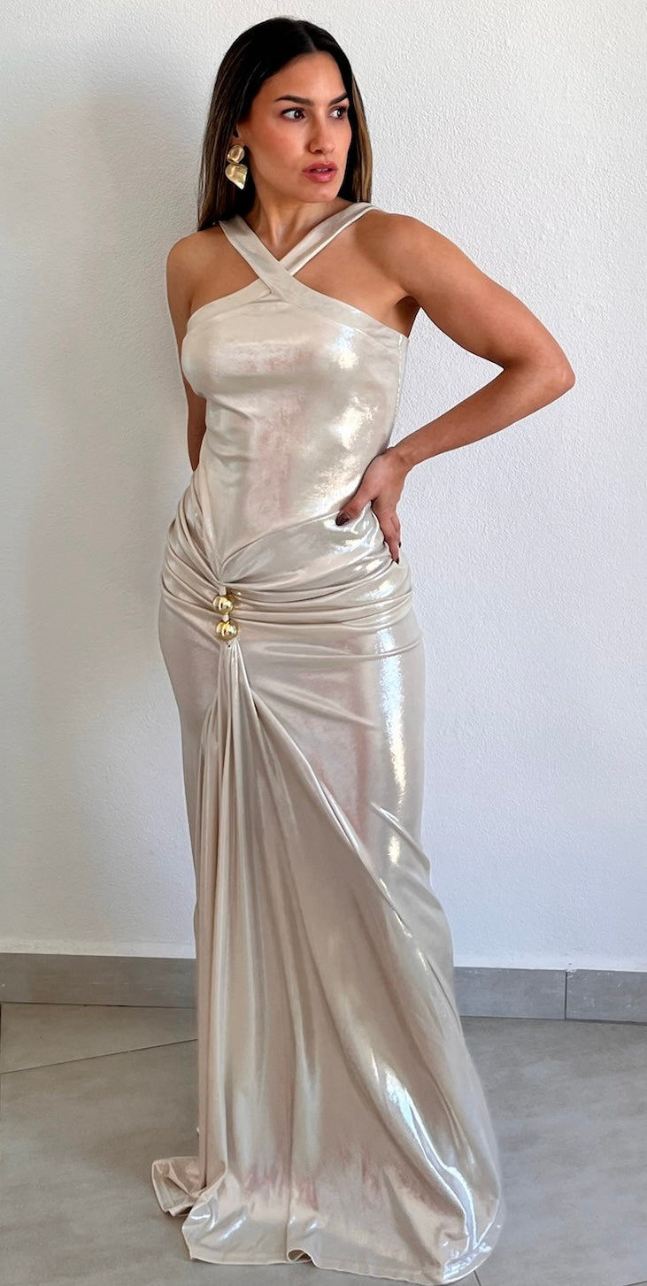 Alluring Temptation Pearl Metalic Long Dress