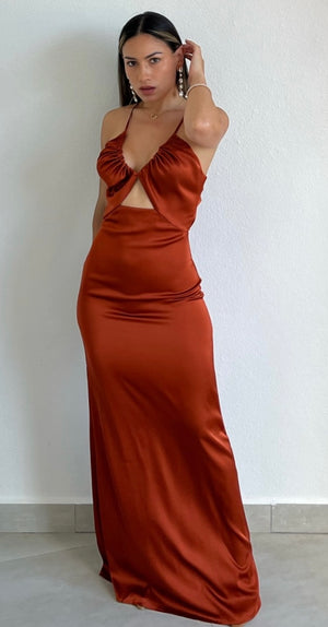 Classic Elegance Rust Satin Formal Dress