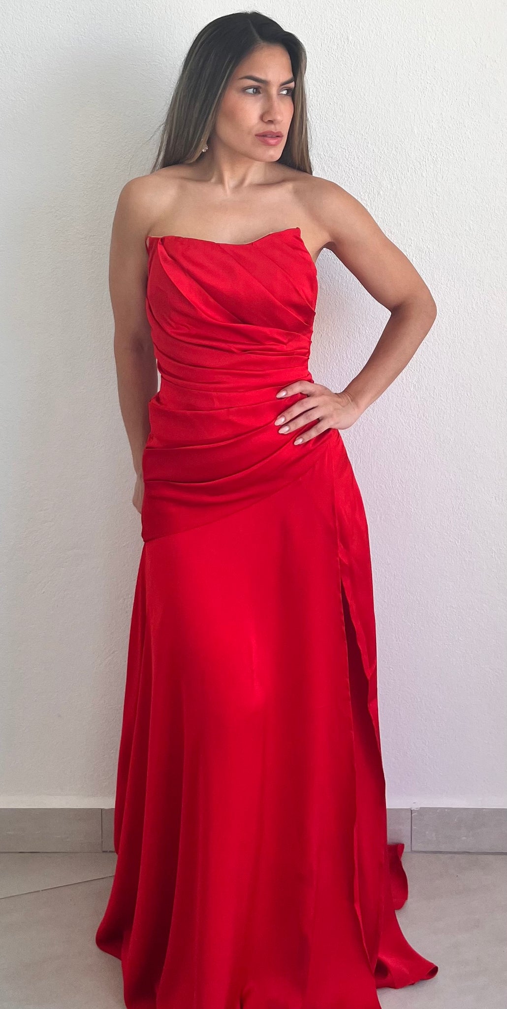 Stunning Example Red Satin Formal Dress