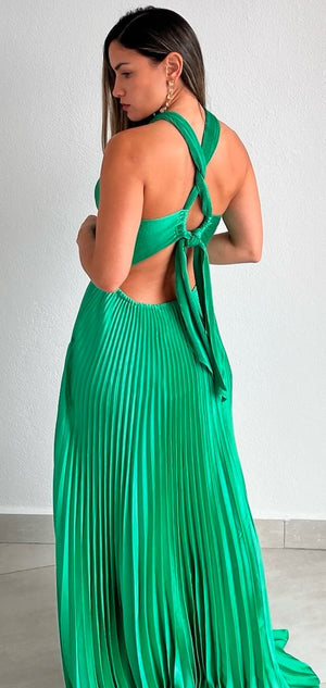 Keep You Enchanted Green Pleated Long Dress