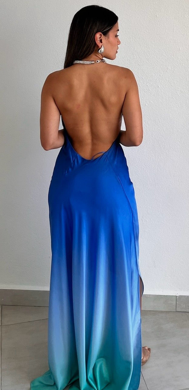 Exceptional Choice Blue Ombré Satin Maxi Dress