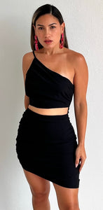 Impeccable Essence Black One-Shoulder Dress