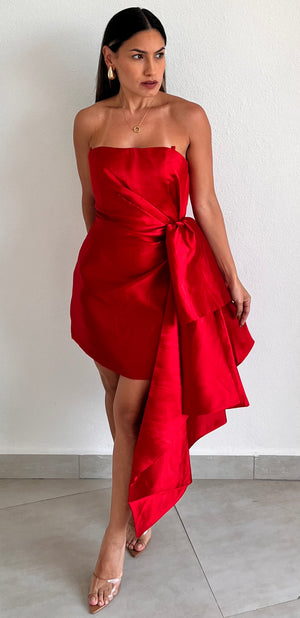 Captivating Style Red Satin Dress