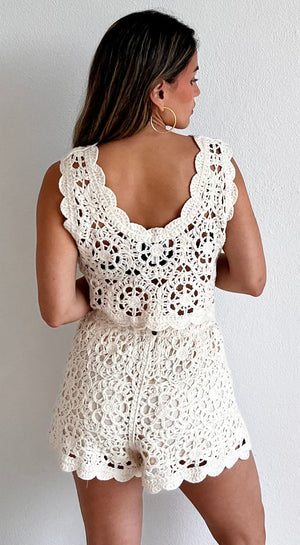 Sandy Vibes Cream Crochet Two-Piece Set