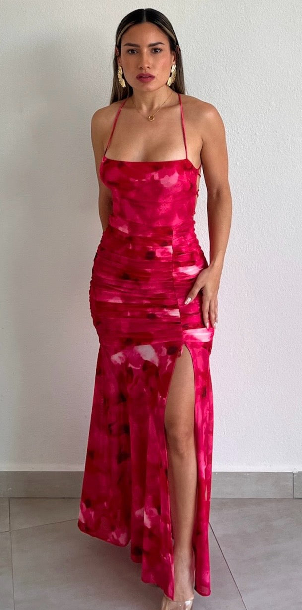 Stunning Love Pink Print Midi Dress