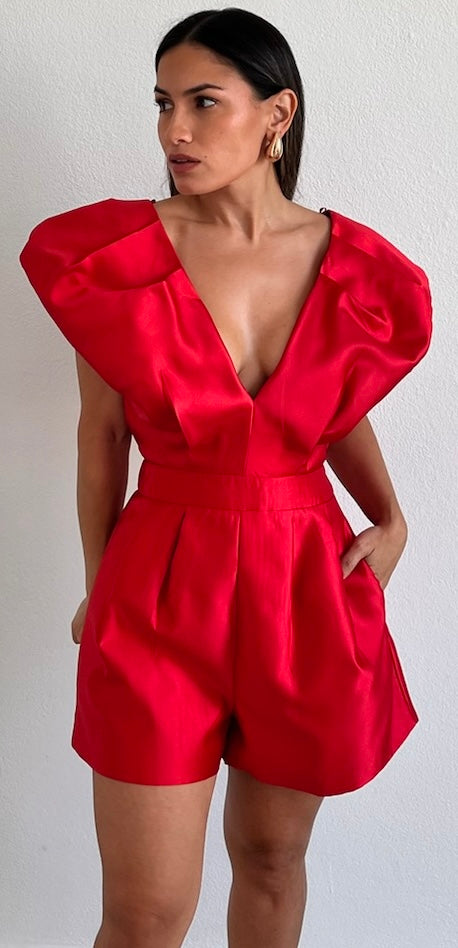 Moments to Remember V-Neck Red Romper