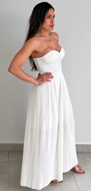 Romantic Celebration White Strapless Midi Dress