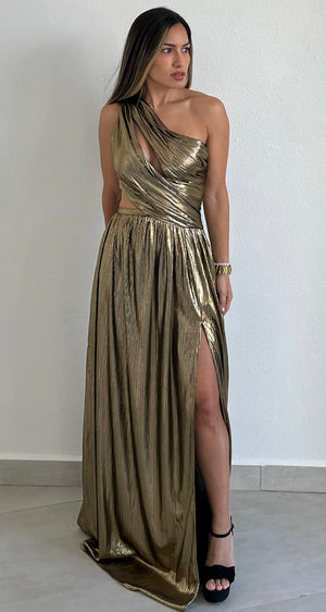 That Golden Girl Metallic One-Shoulder Formal Dress