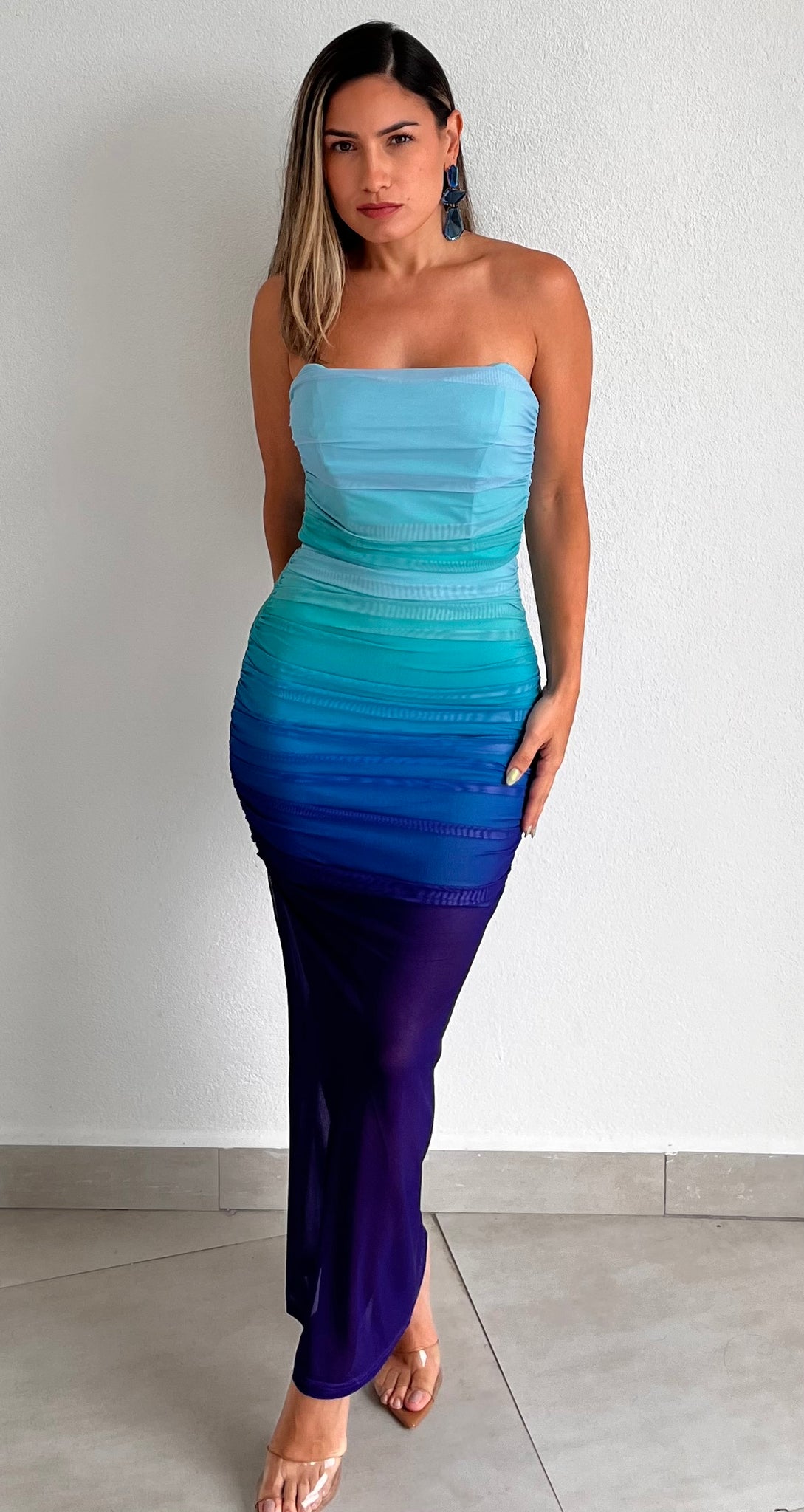 Mermaid Style Blue Ombré Midi Dress