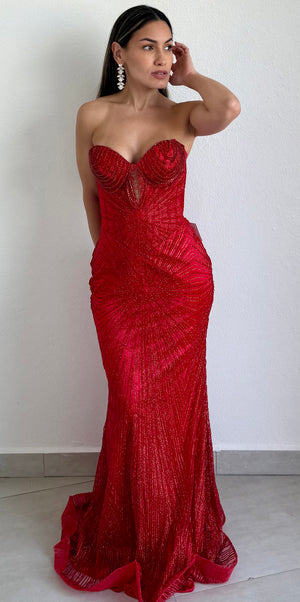 Seriously Sensational Red Glitter Formal Gown