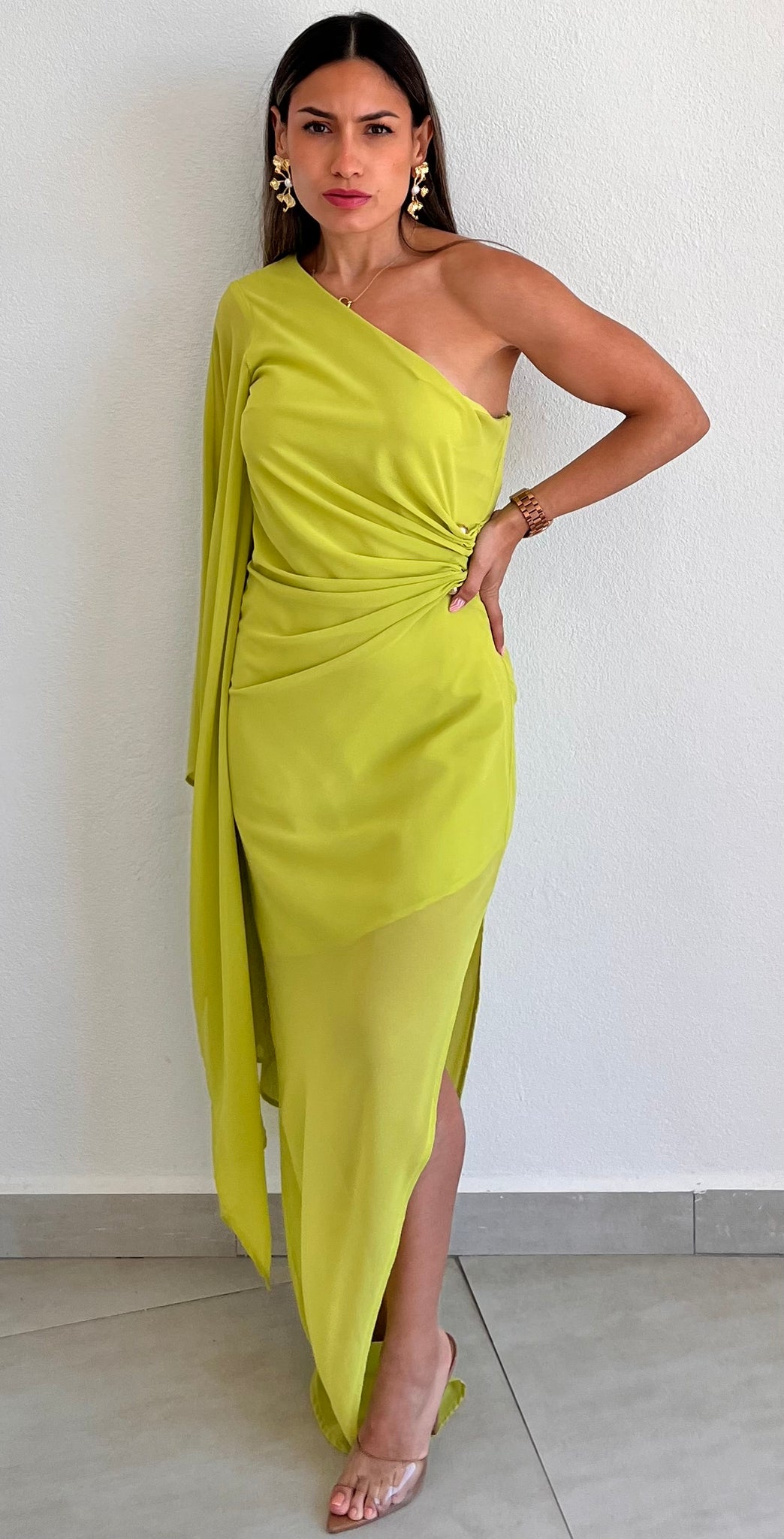 lime one shoulder dress Navy/Lime Jacquard One Shoulder Dress-S Small